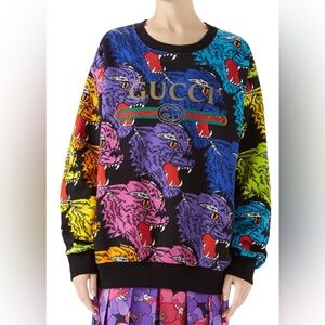 GUCCI MULTICOLOR ANGRY PANTHER HEAVY FELTED COTTON OVERSIZED SWEATSHIRT